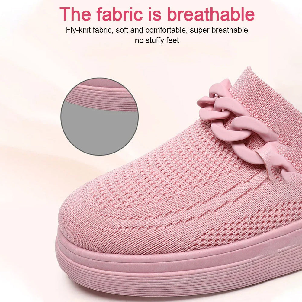 Shobous Women's Breathable Fly-Knit Chain Slip-On Shoes