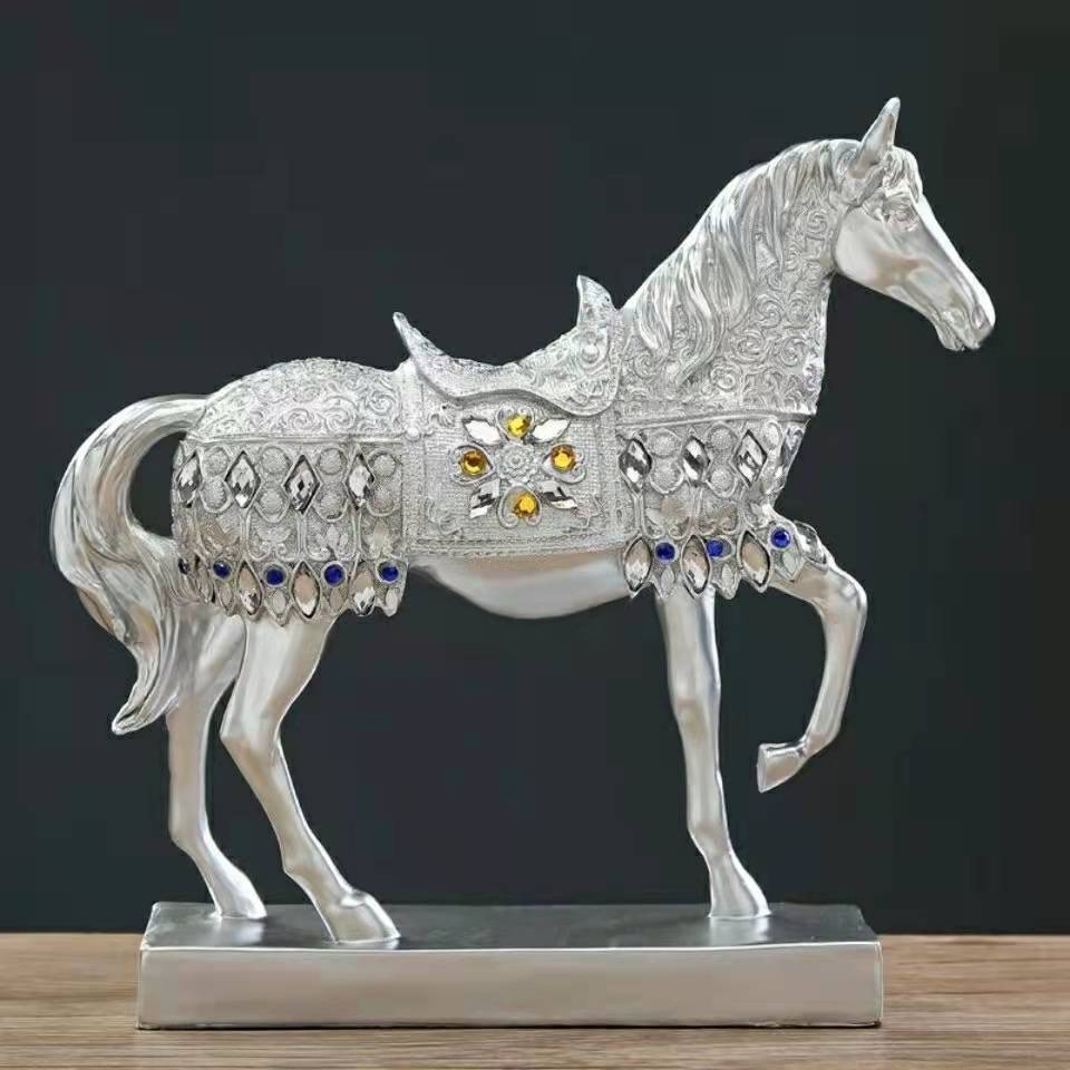 Luxury Diamond Horse Standing Statue, Golden Fortune Horse Statue Carved Resin Horse Sculpture Art Home Decor, Brass Horse Statue mysite