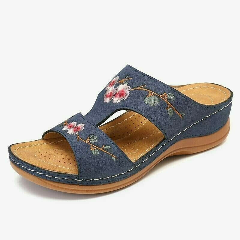 Flower Embroidered Vintage Comfy Wedges Sandals mysite