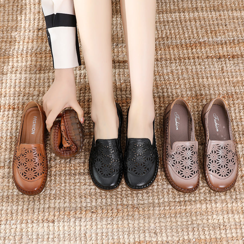 2023 new comfortable soft bottom breathable non-slip engraved retro ladies leather shoes mysite