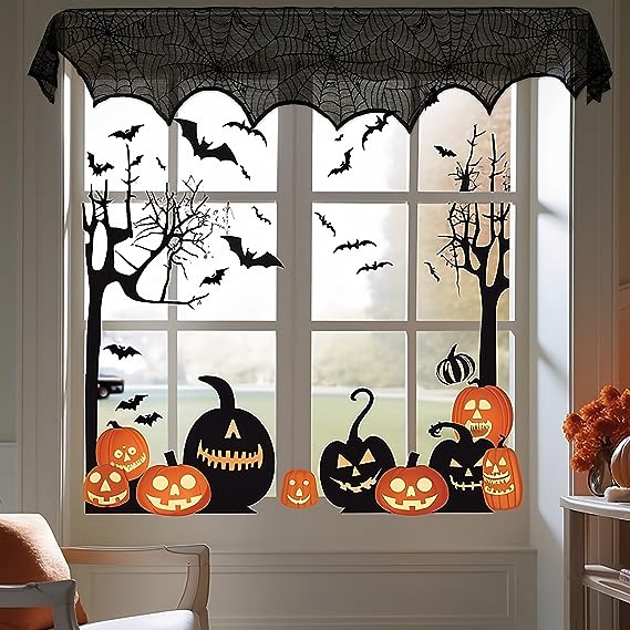 🔥Halloween Hot Sale -Halloween Decorations Black Lace Spiderweb Fireplace Mantle mysite