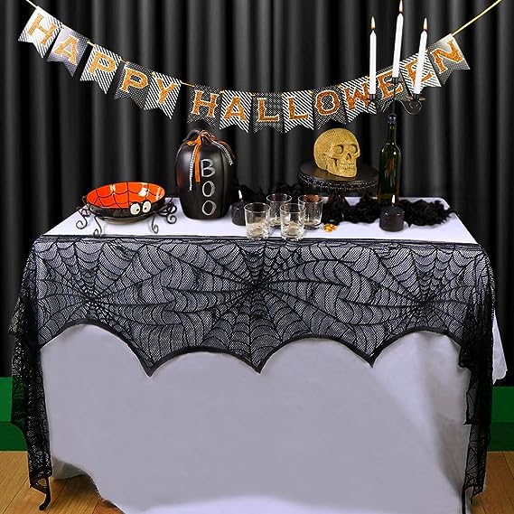 🔥Halloween Hot Sale -Halloween Decorations Black Lace Spiderweb Fireplace Mantle mysite