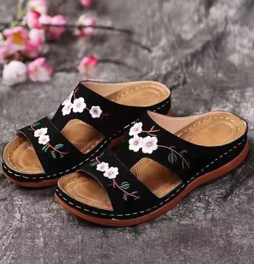 Flower Embroidered Vintage Comfy Wedges Sandals mysite