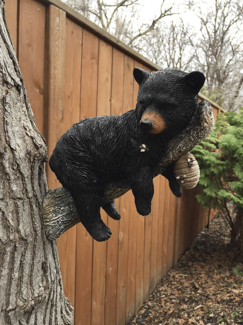 Black Bear Cub Napping Hanging Out in a Tree Figurine mysite