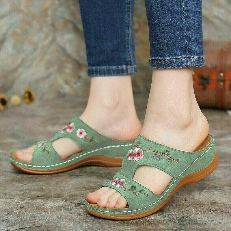 Flower Embroidered Vintage Comfy Wedges Sandals mysite