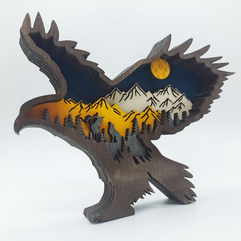 3D Hand Carved Wooden Eagle Decoration Wood Carved Art Flying Eagle Statue Artwork mysite