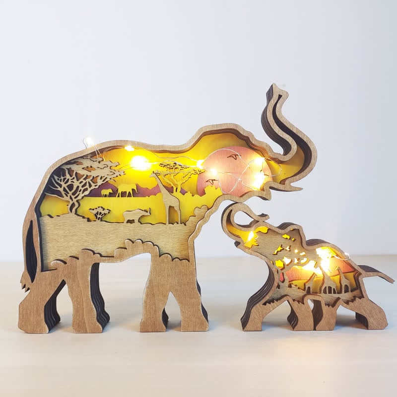 3D Wooden Animals Elephant Carved Statue Parent-Child Office Home Crafts mysite
