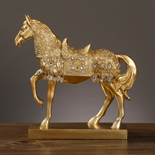 Luxury Diamond Horse Standing Statue, Golden Fortune Horse Statue Carved Resin Horse Sculpture Art Home Decor, Brass Horse Statue mysite