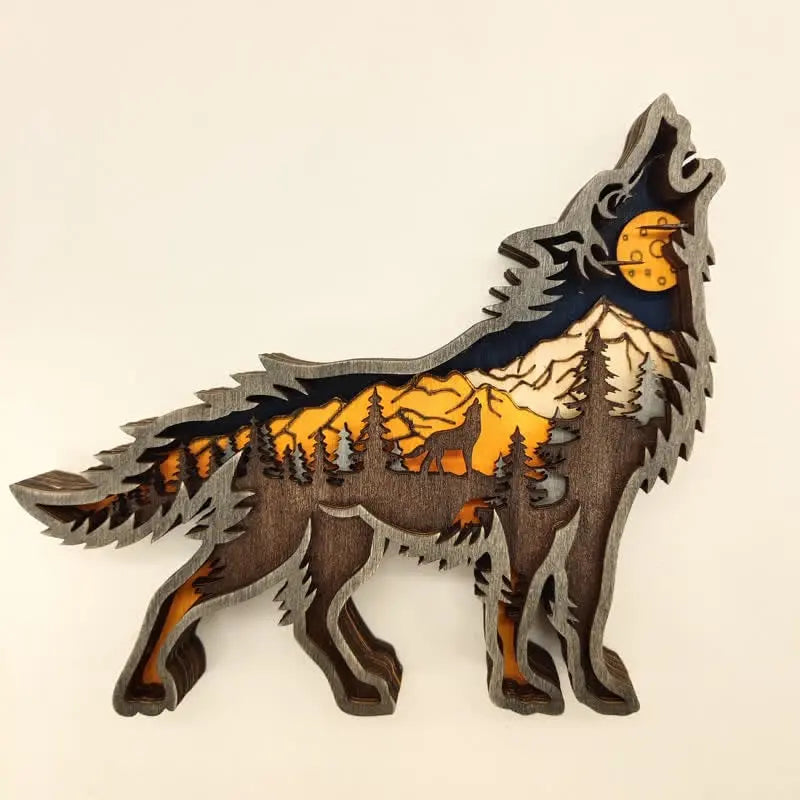 3D Creative Wolf Wood Decoration Forest Animals Wooden Crafts Carved Art mysite