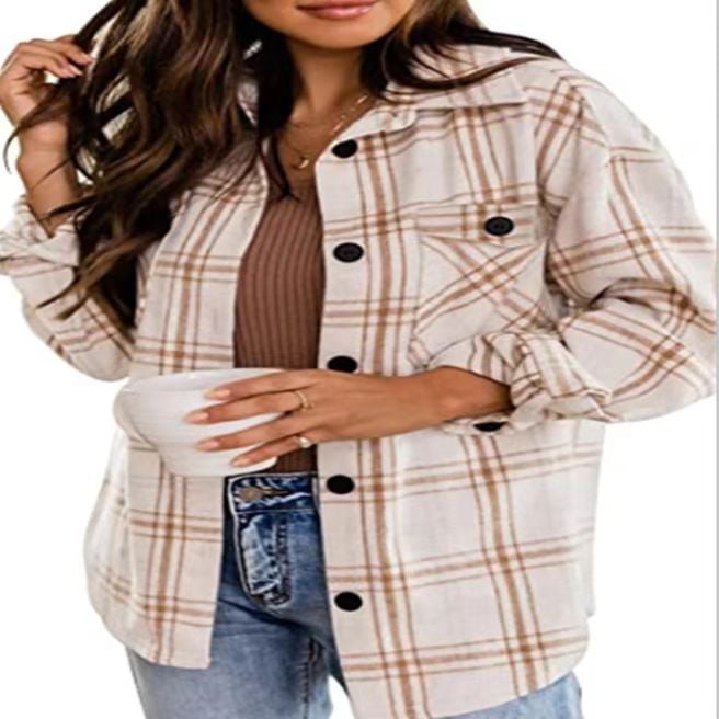 ✨Womens Casual Plaid Shacket Button Down Long Sleeve Shirt mysite