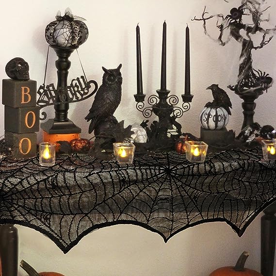 🔥Halloween Hot Sale -Halloween Decorations Black Lace Spiderweb Fireplace Mantle mysite