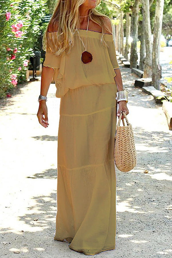 Casual Off Shoulder Solid Beach Maxi Dress mysite