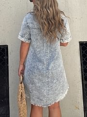 Short Sleeve Casual Denim Shirt Dress-Buy two and get free shipping! mysite