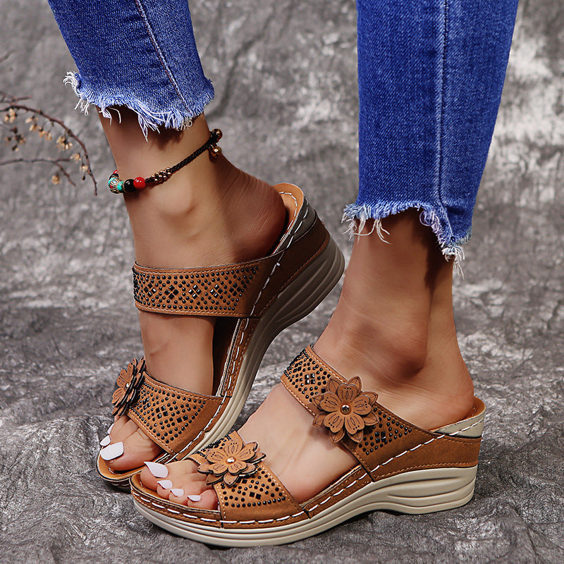 Retro Casual Flower Wedge Sandals Slippes mysite