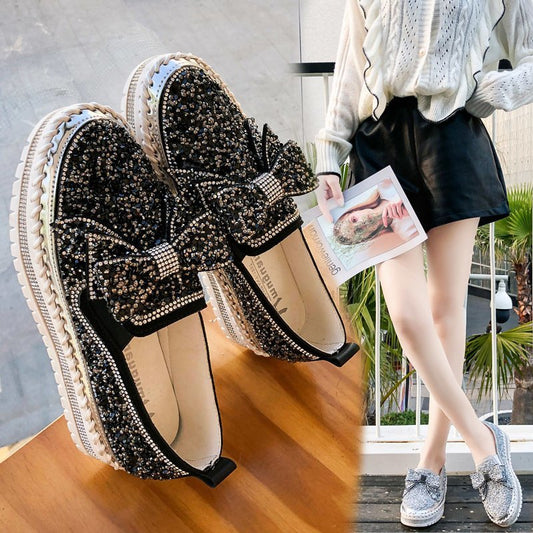 Shining Rhinestone Slip-on Thick Botton Casual Ladies Crystal Shoes mysite