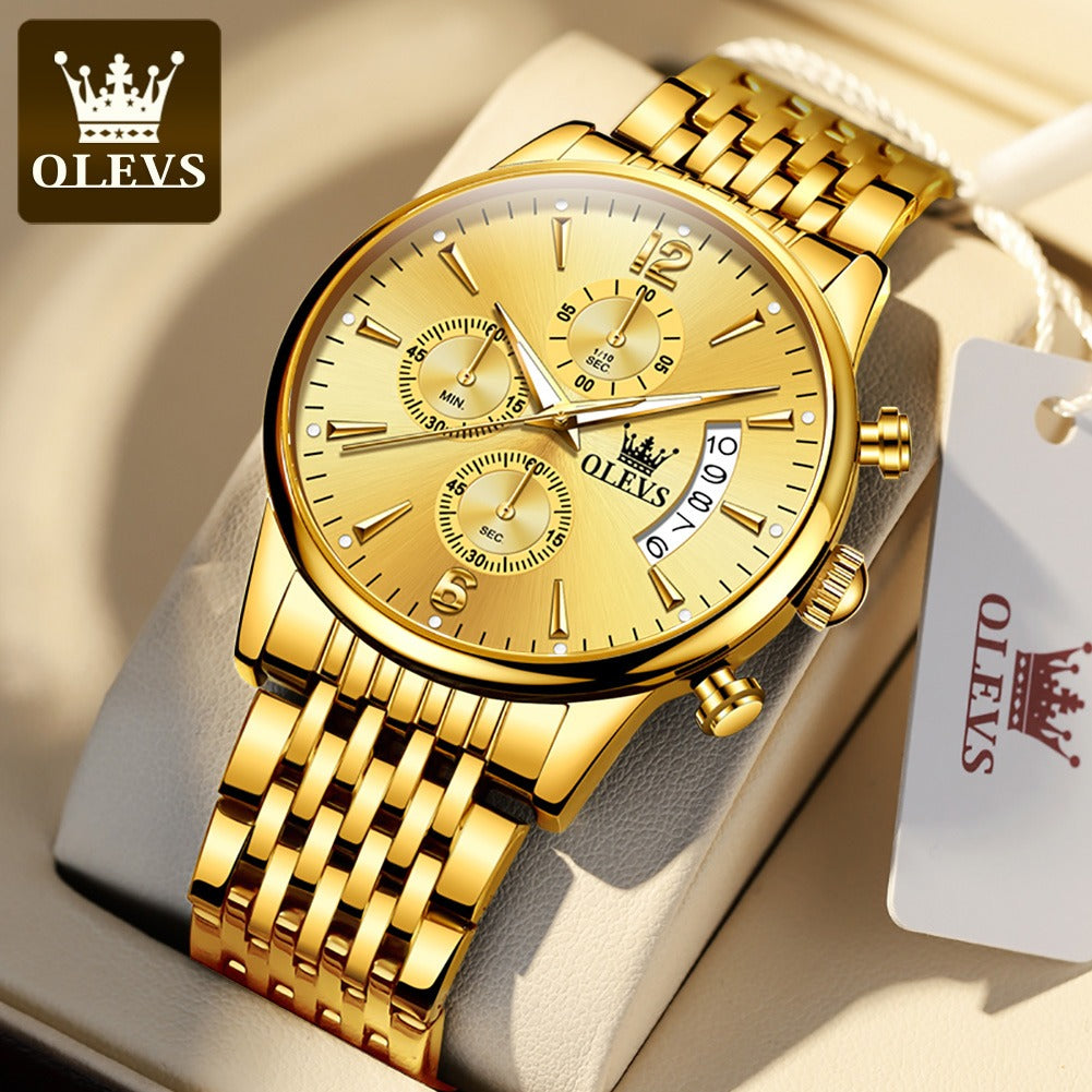 [OLEVS]Luxury Gold Three-eye Chronograph Dial Automatic Mechanical Watch mysite