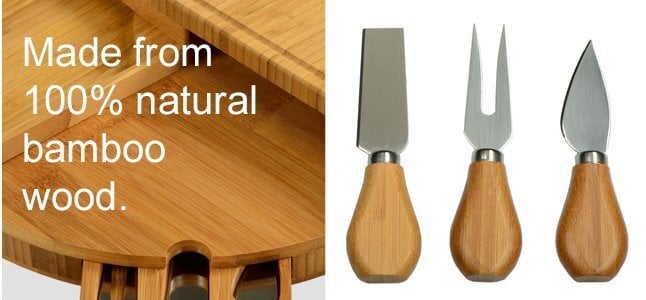 🧀2023 Bamboo Swivel Charcuterie Board🔥With 4 Integrated Ceramic Bowls And 3 Piece Knife Set