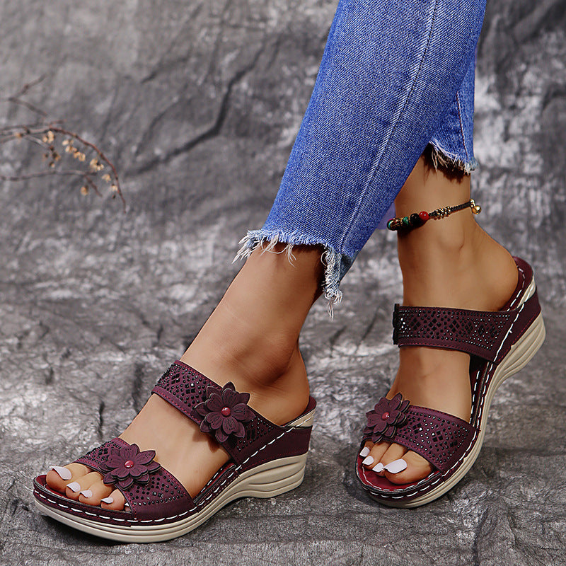 Retro Casual Flower Wedge Sandals Slippes