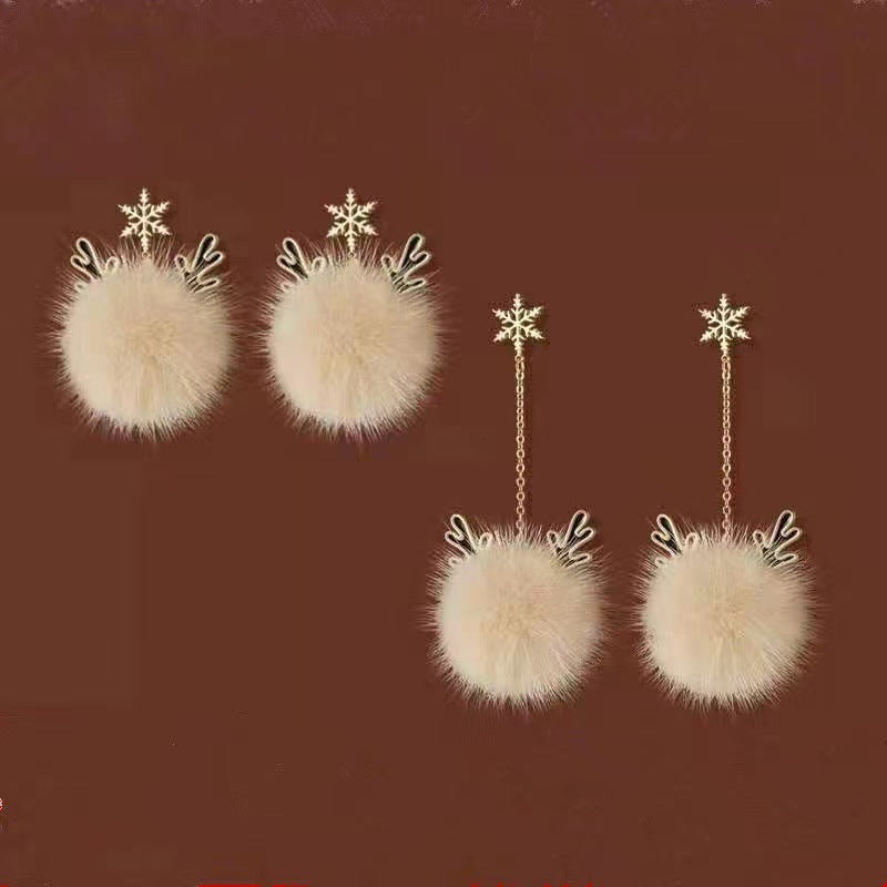 Christmas snowflake antler fur ball earrings mysite