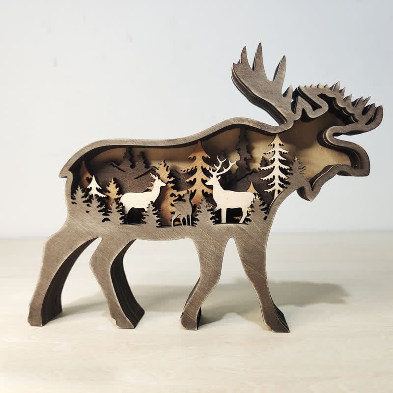 3D Animals Wooden Crafts with Light Deer Moose Home Decor for Wall and Tabletop