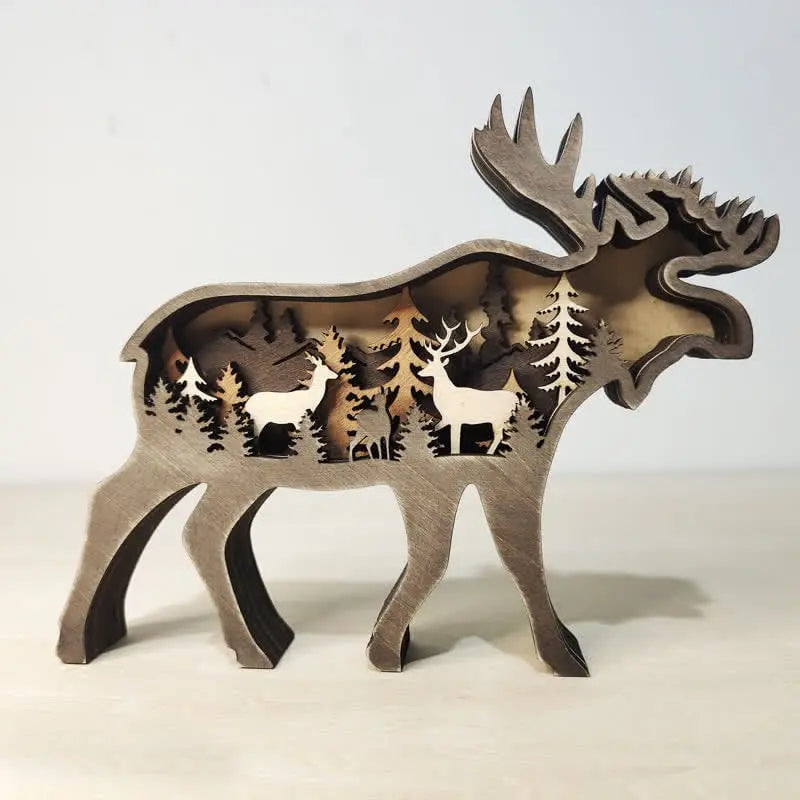 3D Animals Wooden Crafts with Light Deer Moose Home Decor for Wall and Tabletop mysite