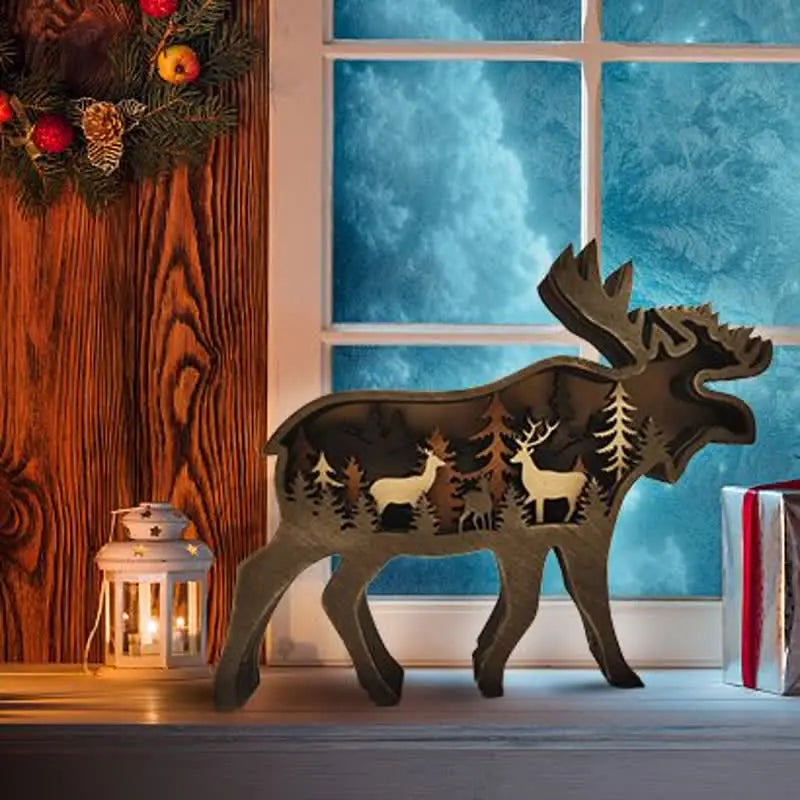 3D Animals Wooden Crafts with Light Deer Moose Home Decor for Wall and Tabletop mysite