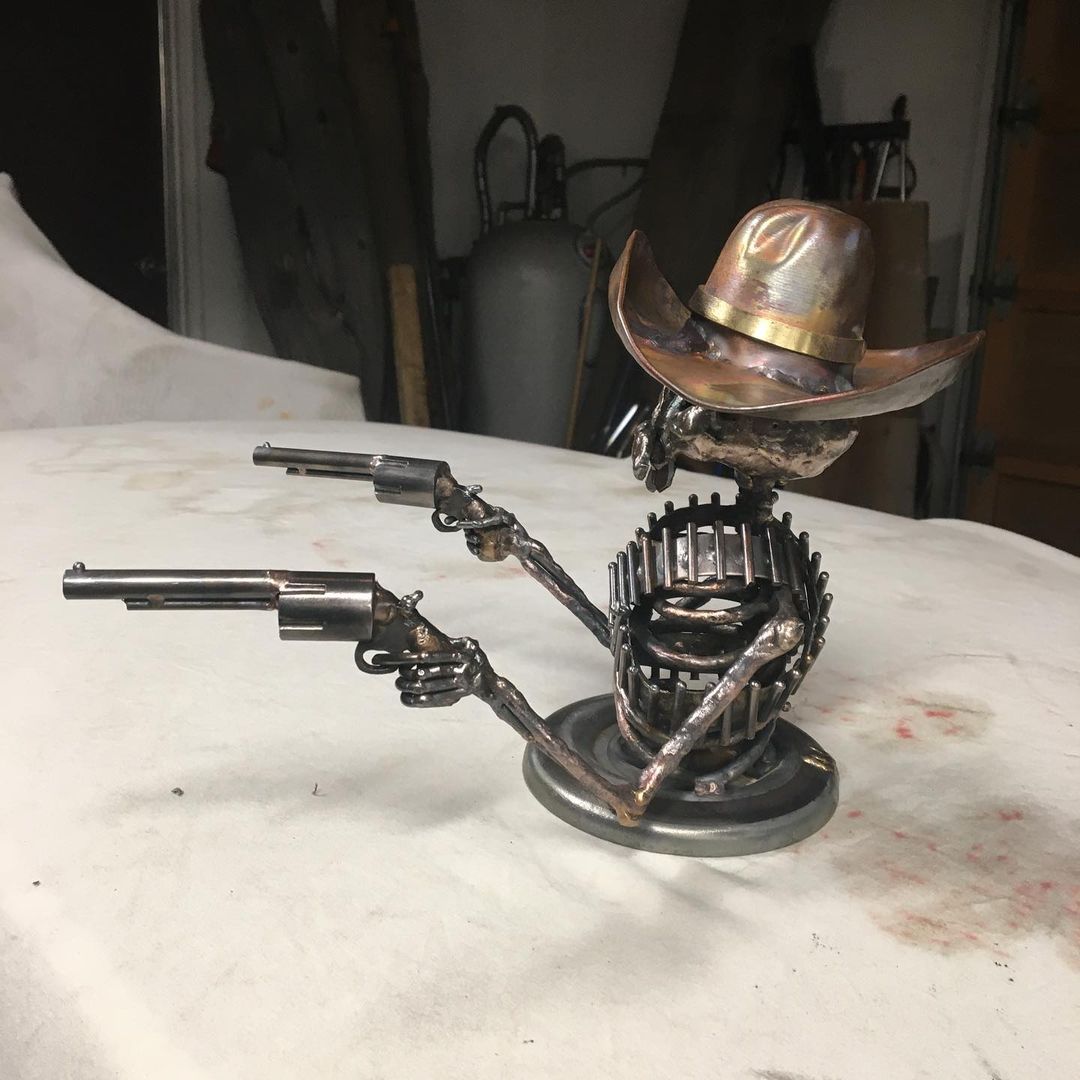 Handmade Cast Cowboy Skull Gunslinger Hood Ornament Sculpture mysite
