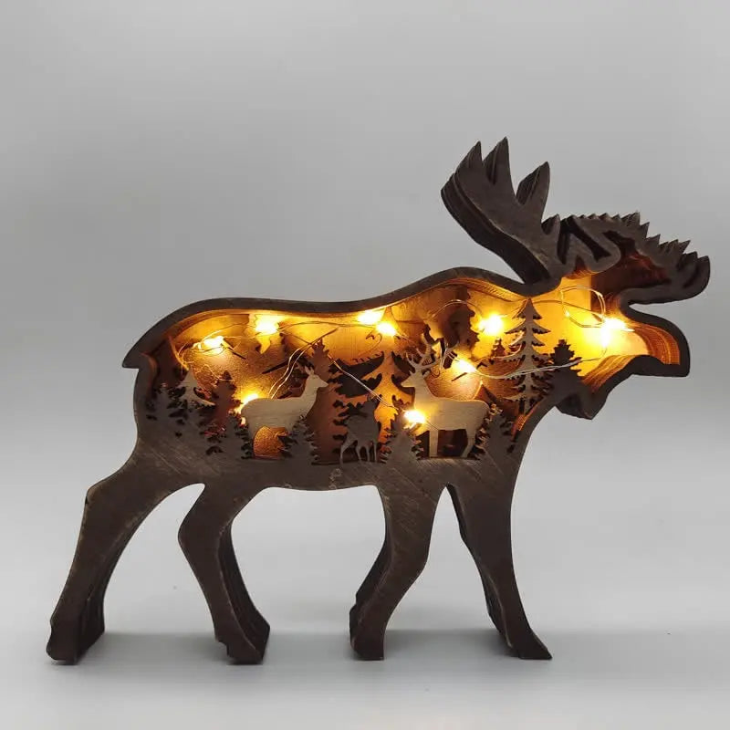 3D Animals Wooden Crafts with Light Deer Moose Home Decor for Wall and Tabletop mysite