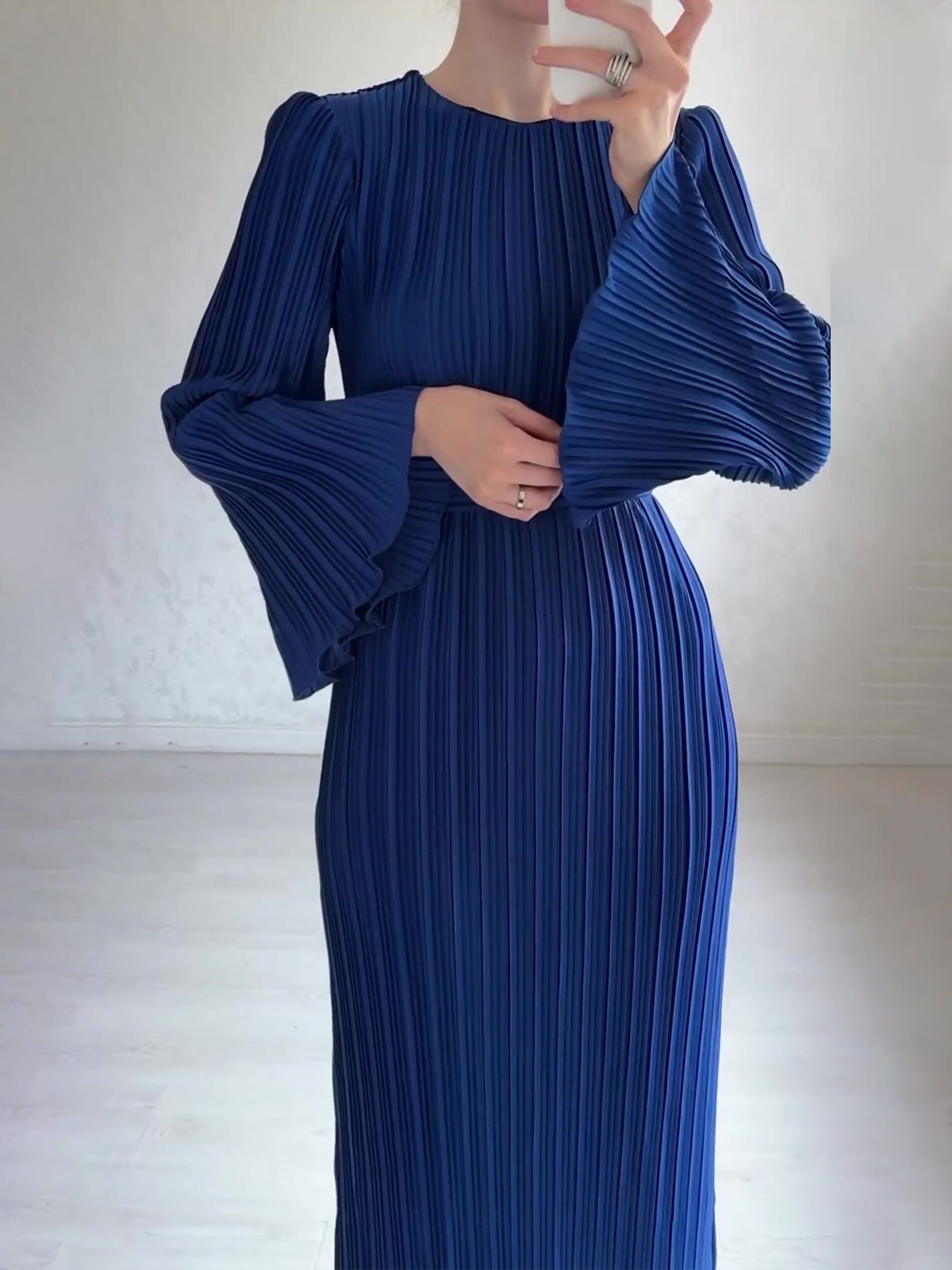 Pleated Bell Sleeve Maxi Dress (Buy 2 Free Shipping)