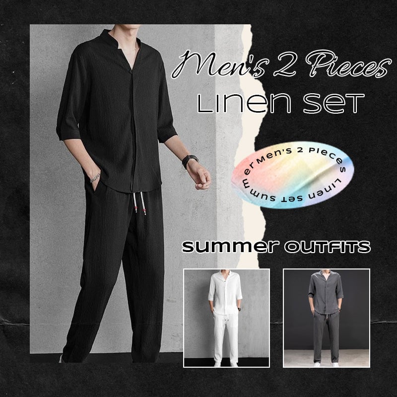 Men's 2 Pieces Linen Set Summer Outfits mysite