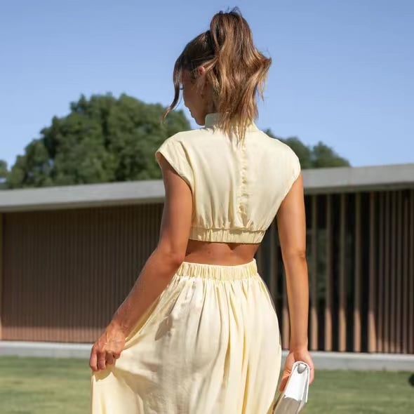 🔥 [Buy 2 Get Free Shipping] 2023 Cutout Waist Pocketed Vacation Midi Dress ✨