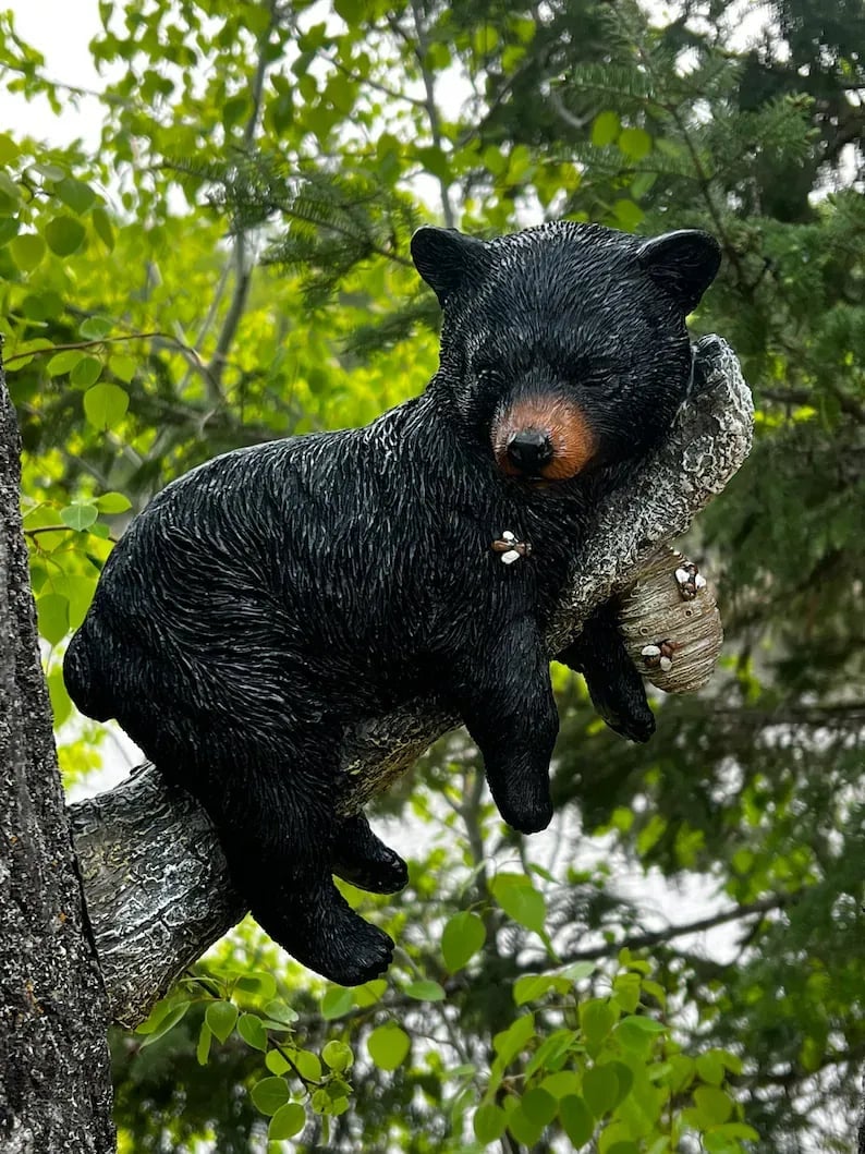 Black Bear Cub Napping Hanging Out in a Tree Figurine