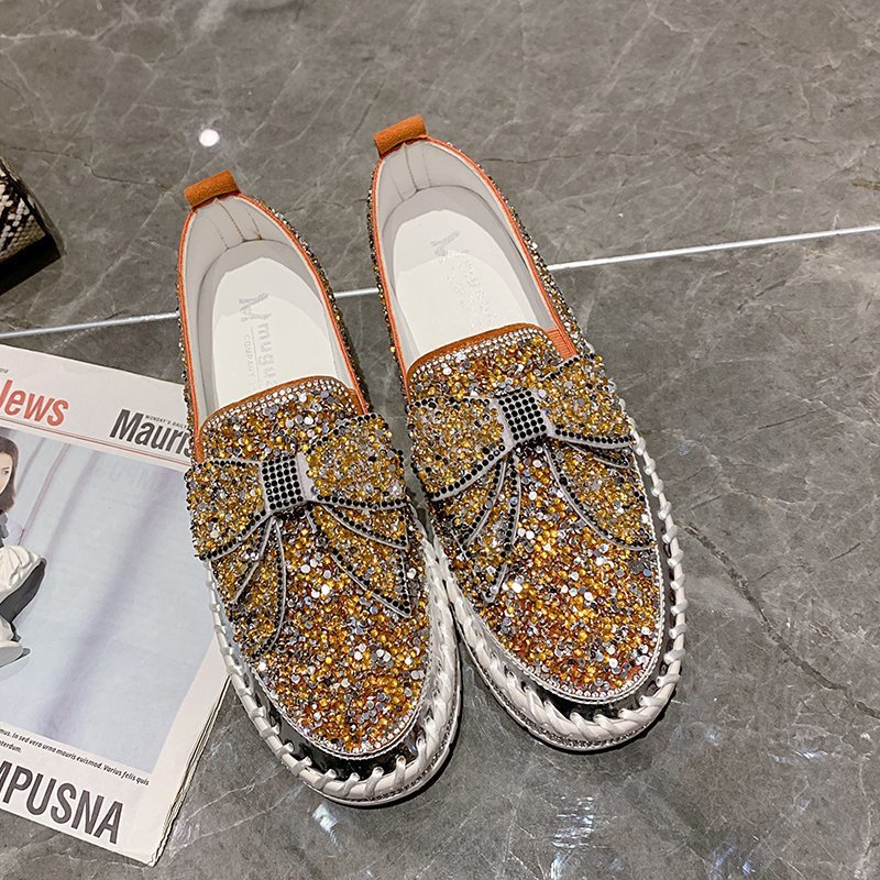 Shining Rhinestone Slip-on Thick Botton Casual Ladies Crystal Shoes