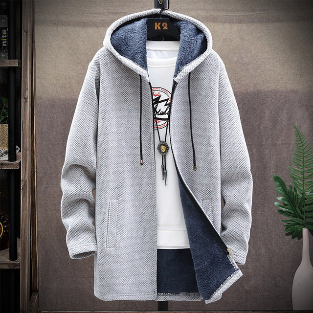 2023 Men Casual Sweaters Jacket Slim Long Thick Warm Hooded Sweater Coat mysite