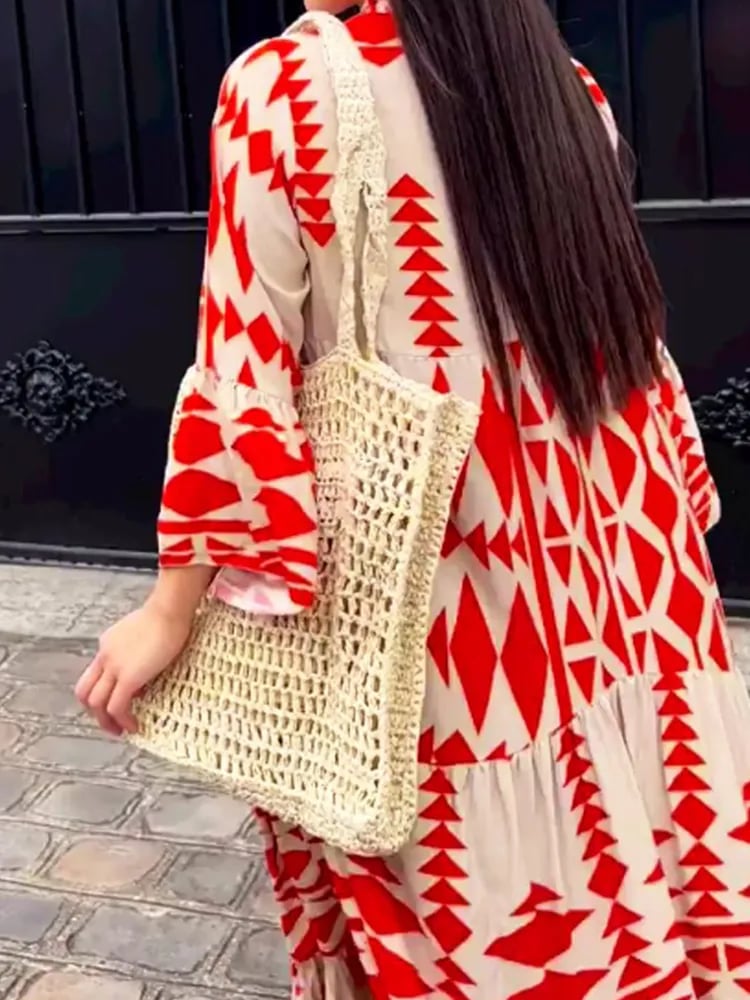 💥HOT SALE💥Oversized Retro Print V-Neck Dress - Buy two and get free shipping! mysite