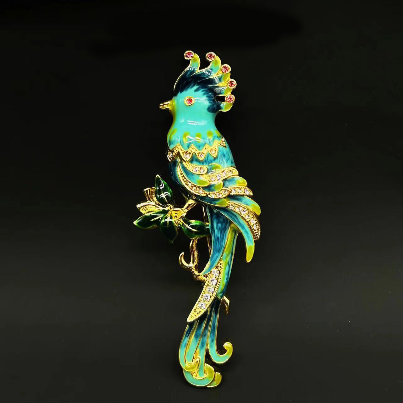 Gold-plated enamel parrot brooch mysite