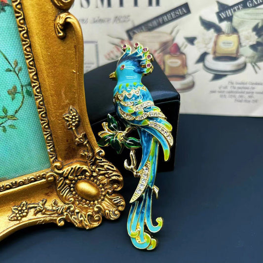 Gold-plated enamel parrot brooch mysite