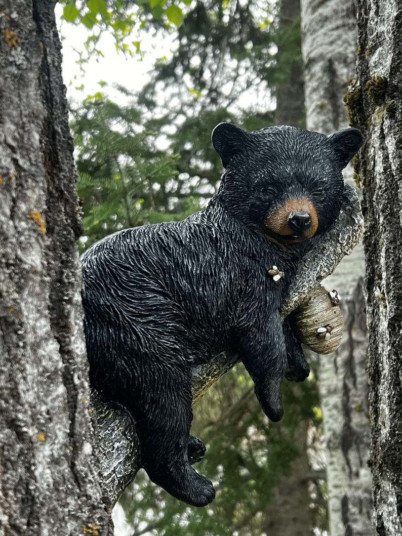 Black Bear Cub Napping Hanging Out in a Tree Figurine mysite