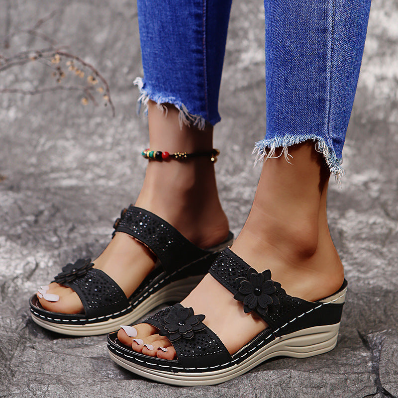 Retro Casual Flower Wedge Sandals Slippes mysite