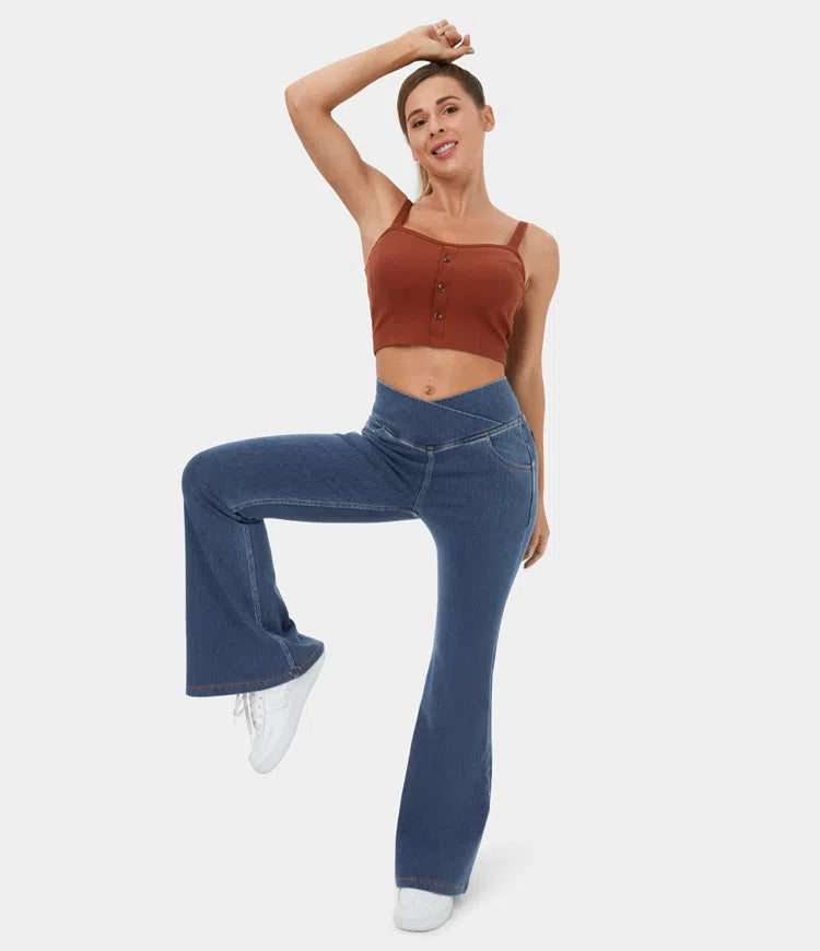 Stretchy Knit Denim Casual Super Flare Pants mysite