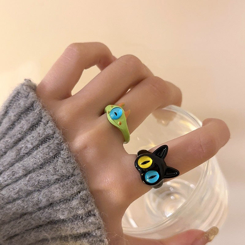 💐Funny Cat Monster Ring Earrings Set💝 mysite