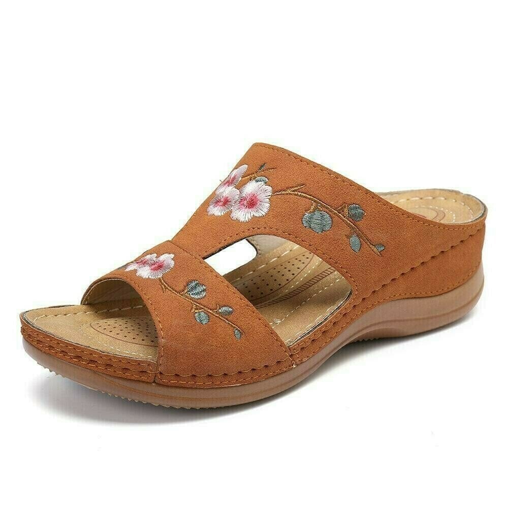 Flower Embroidered Vintage Comfy Wedges Sandals mysite