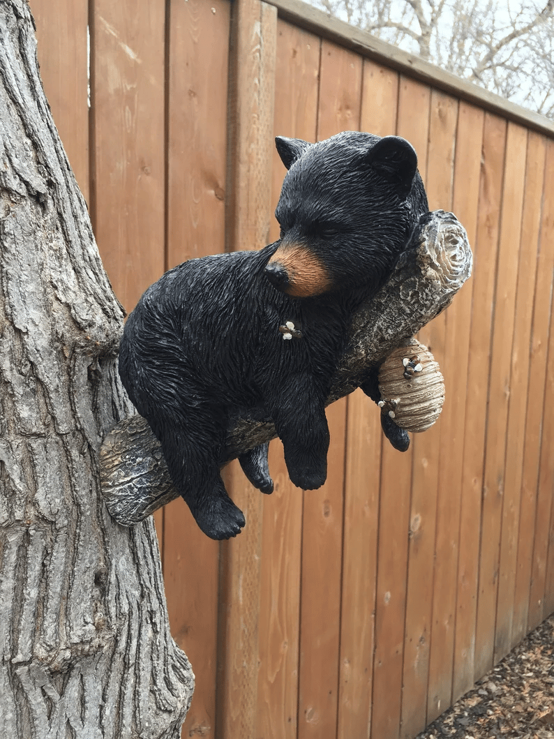 Black Bear Cub Napping Hanging Out in a Tree Figurine mysite