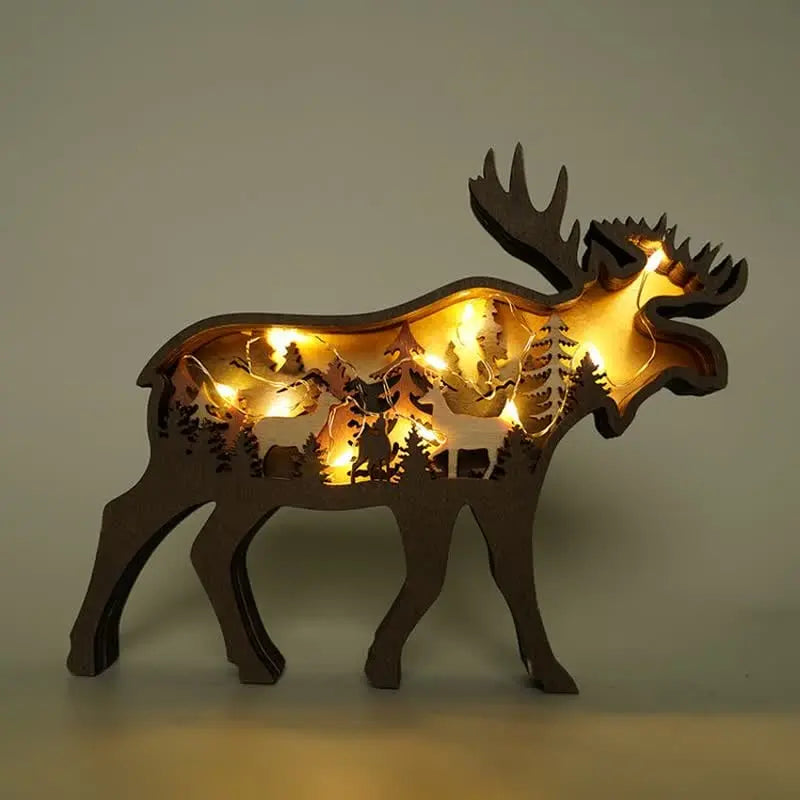 3D Animals Wooden Crafts with Light Deer Moose Home Decor for Wall and Tabletop mysite