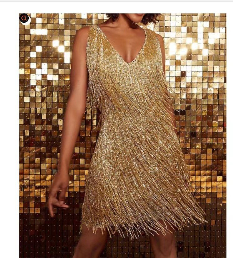 Women's Feather Fringe Sequin Spaghetti Strap Dress mysite