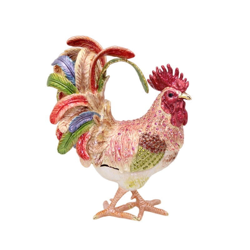 Pure Handmade Metal Enamel Color Craft Lucky Chicken Storage Box Jewelry Box mysite