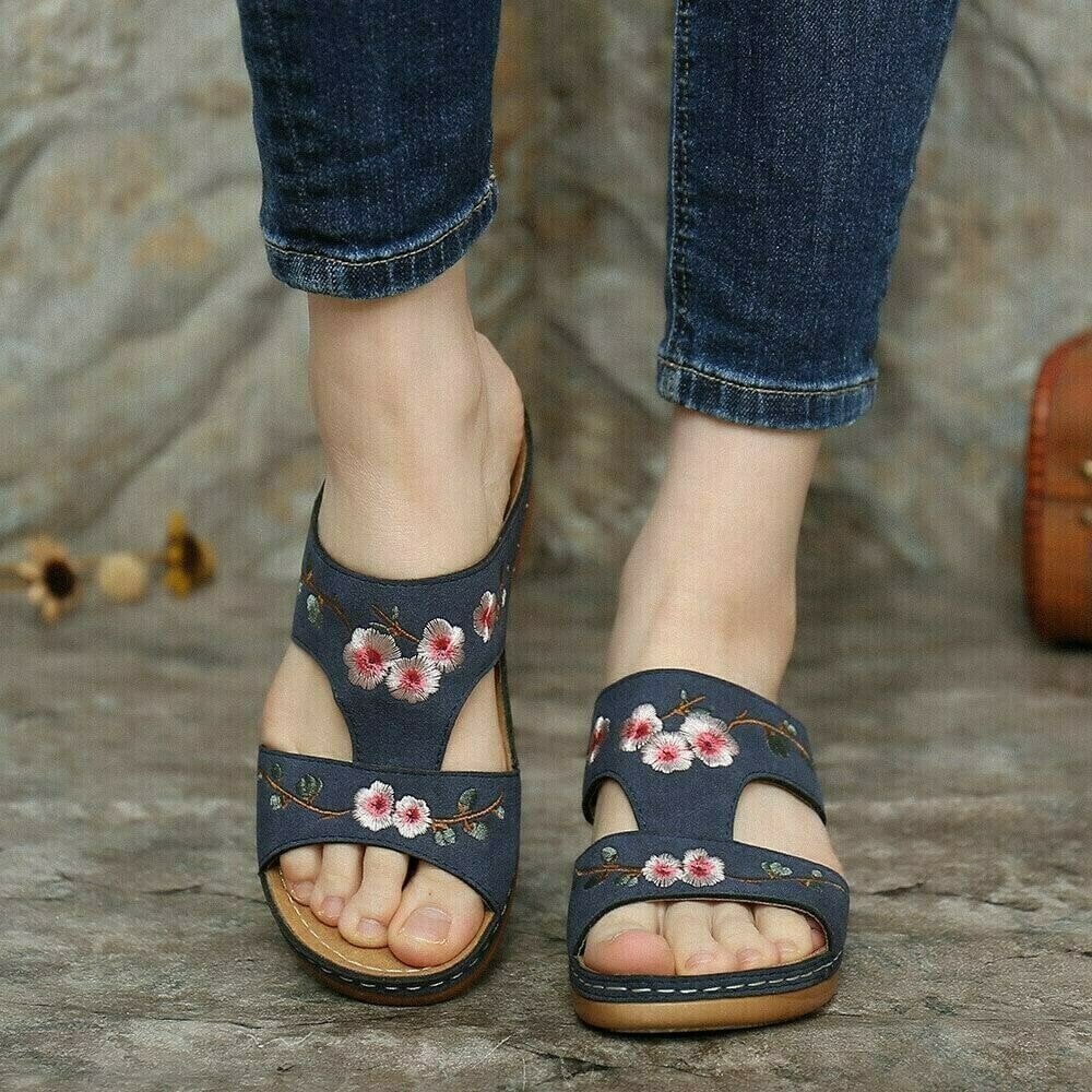 Flower Embroidered Vintage Comfy Wedges Sandals mysite