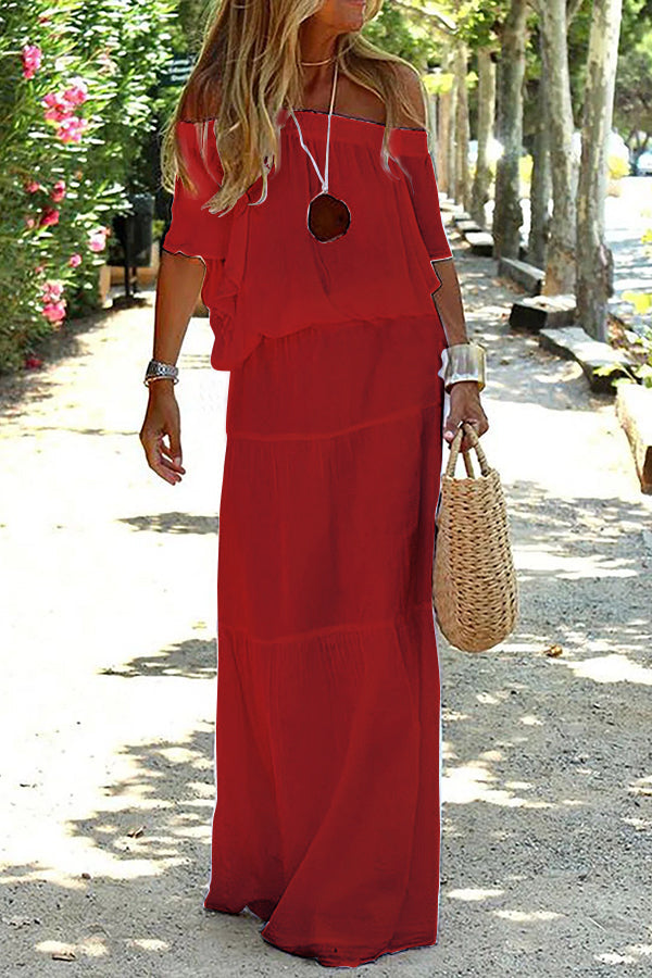 Casual Off Shoulder Solid Beach Maxi Dress mysite