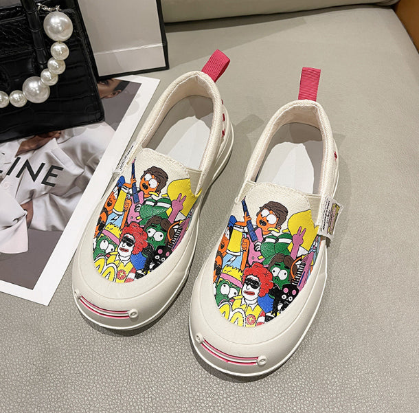 Thick-soled Slip-on Graffiti Canvas Casual Shoes mysite