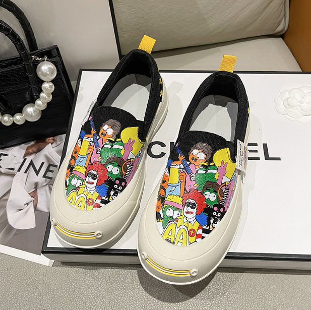 Thick-soled Slip-on Graffiti Canvas Casual Shoes mysite